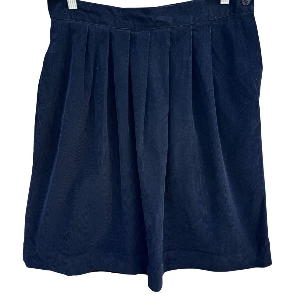 Allen Solly Vintage 90s Twee Mod Preppy Pleated Corduroy Midi Skirt Navy 14 Twee